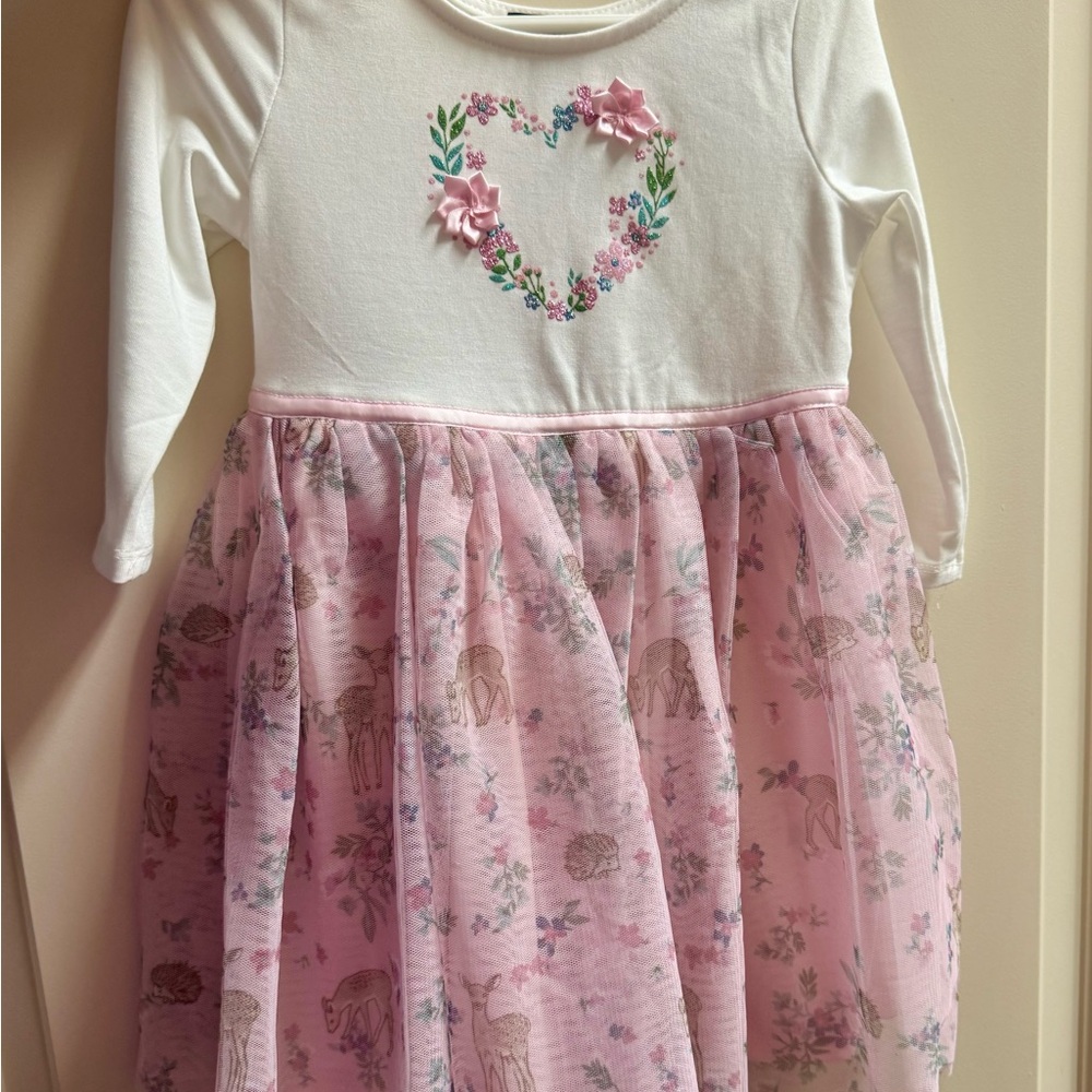 Floral Heart Kids Dress - Pink and White